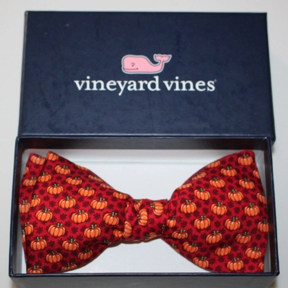 NWT Vineyard Vines Men's Bow Tie One Size Pumpkin Red Fall Novelty 100% Silk
